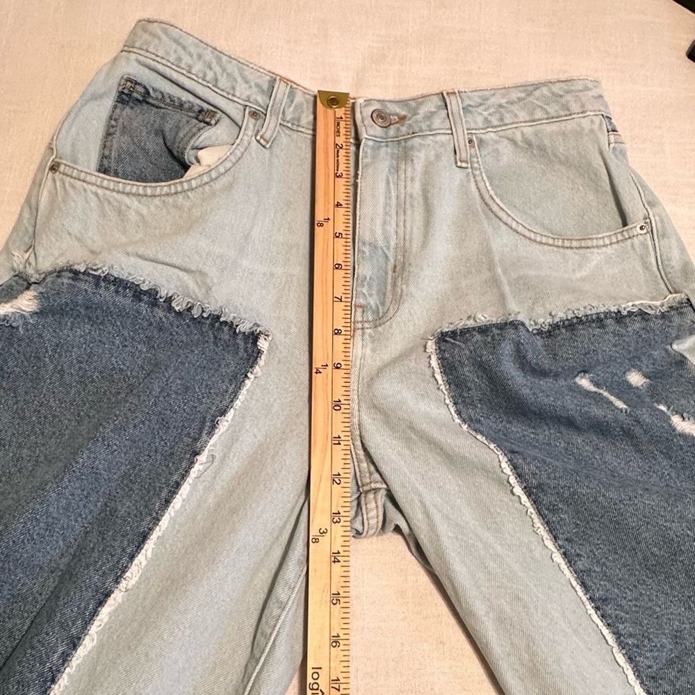 Forever 21 Jeans Womens 29 Light Wash Low Rise Wide Leg Patchwork Distressed - Picture 6 of 13